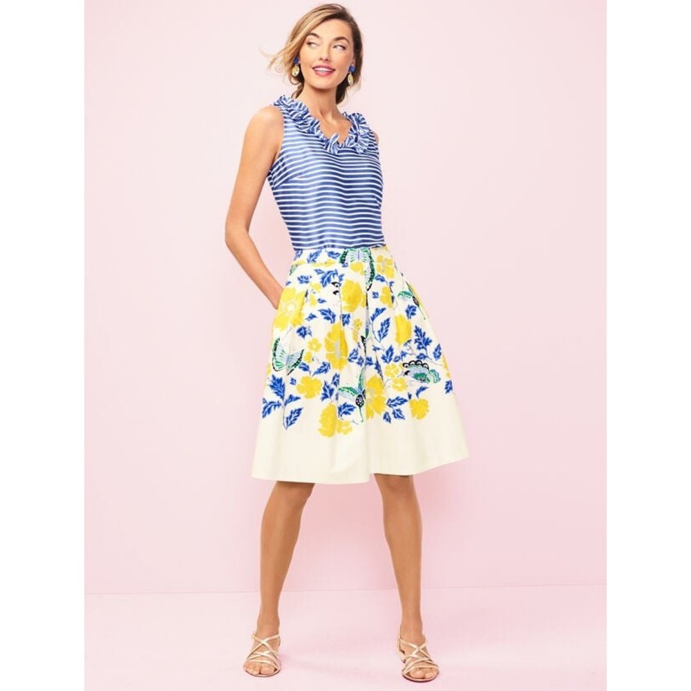 RSVP By TALBOTS Petite Blue & White Stripe Ruffle Top | Size MP